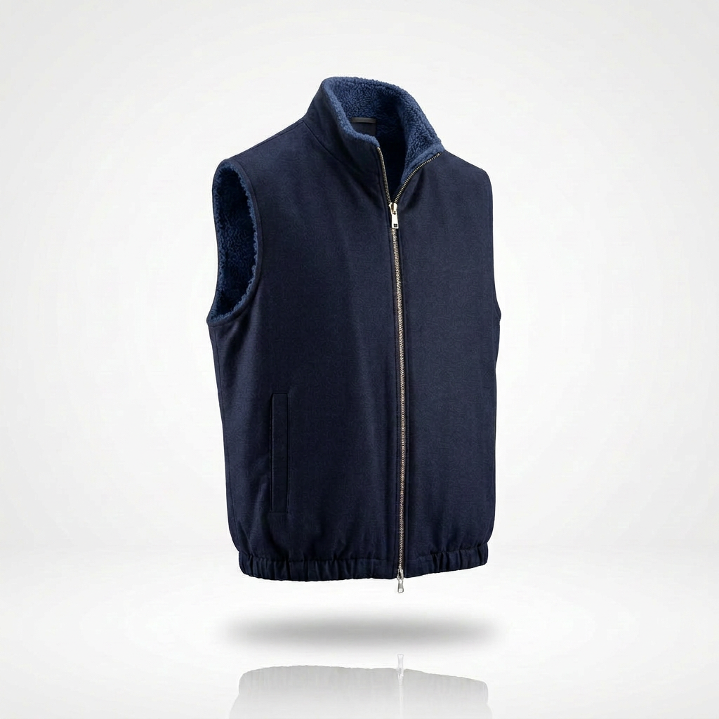 Navy vest with blue wool lining